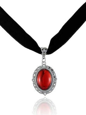 NEW Gothic Necklace Crystal Gem Choker Velvet Victorian Goth Red Pendant